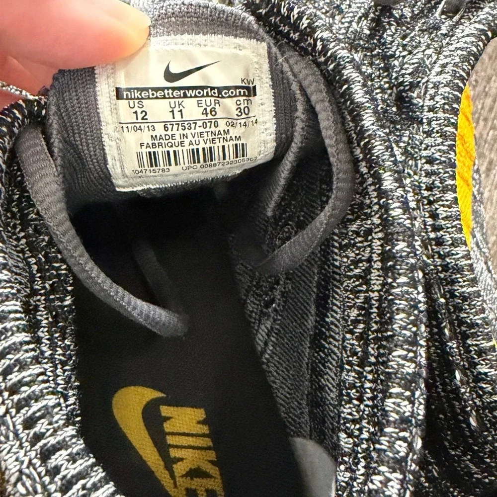 Nike Free Flyknit Chukka Sp Mens 12 Black Grey Yellow Running Shoes
